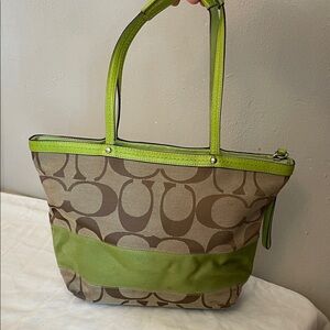 Coach Green and Brown Tote Bag